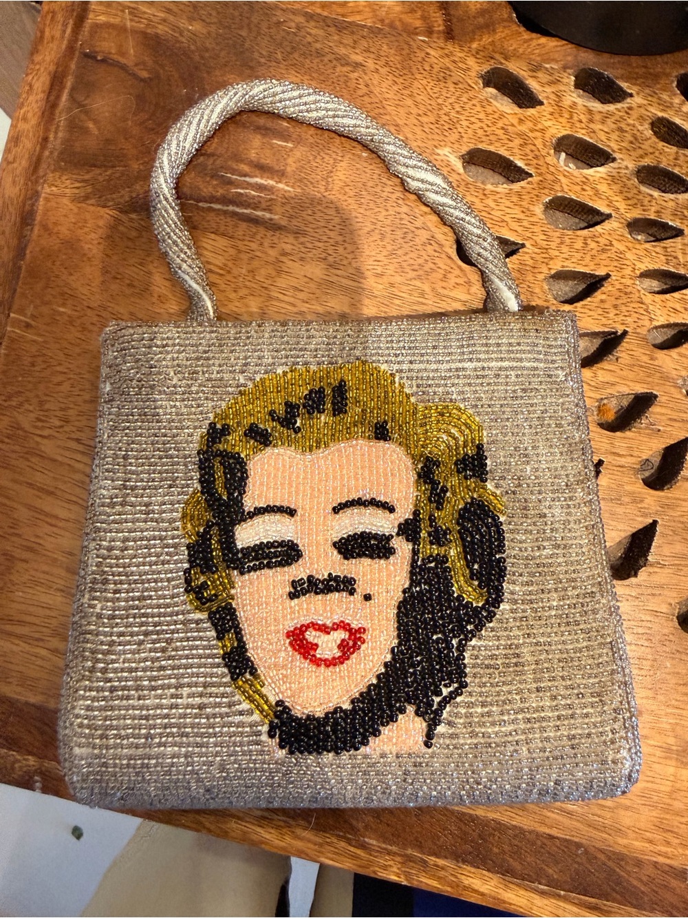 Y2K 90s Andy Warhol Beaded Silver Evening Handbag Marilyn Monroe Portrait